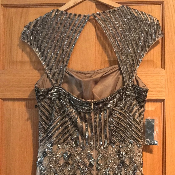 ADRIANNA PAPELL gown taupe silver sequin NWT 4 - Picture 5 of 8